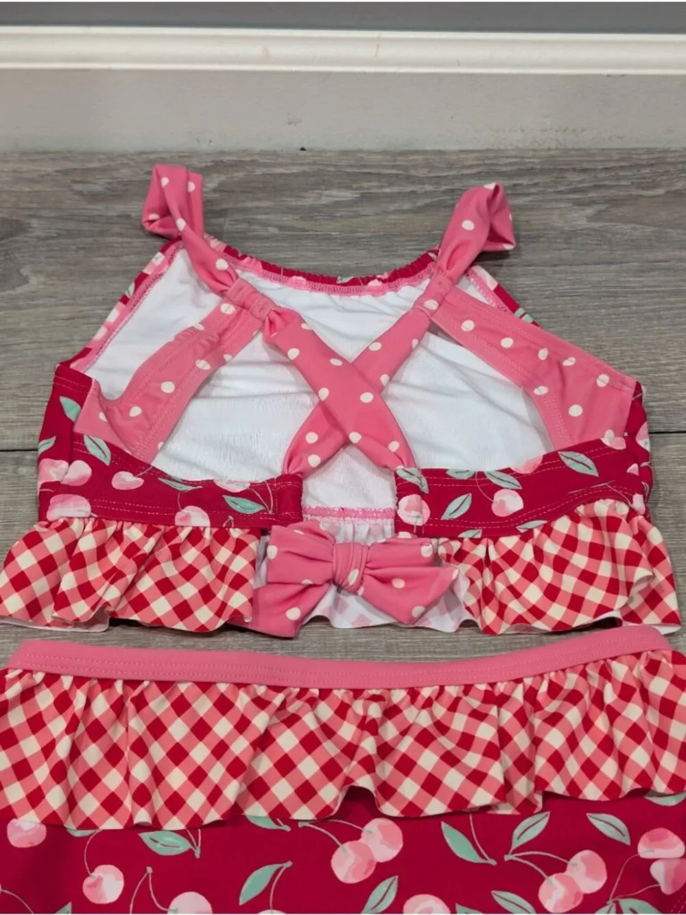 Matilda Jane Girls Sandy Springs Cherry Gingham Red Ruffle Two-Piece Swimsuit 10